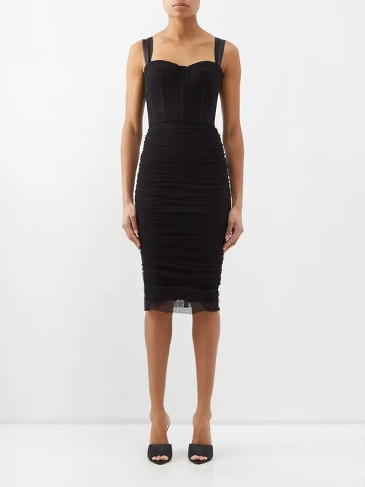 Ruched Cotton-blend Tulle Bustier Dress