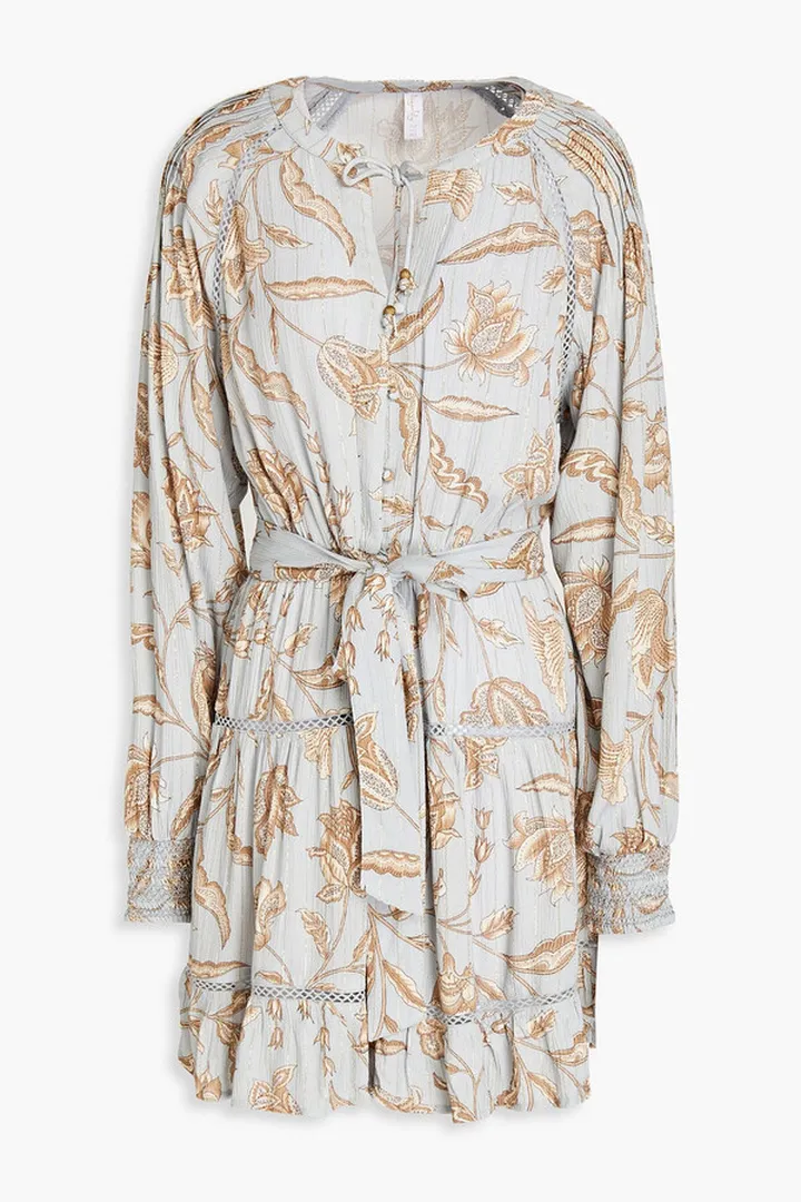 Amyris Emine gathered floral-print crepon mini dress