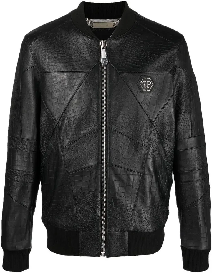 Logo-Plaque Leather Bomber Jacket