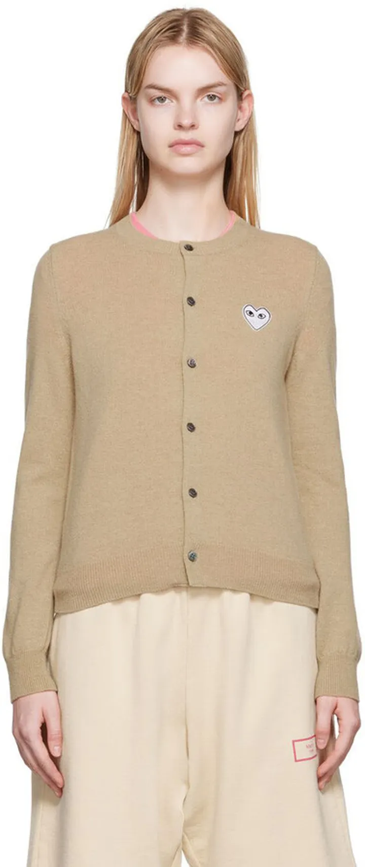 Comme des Garçons Play Beige Heart Patch Cardigan