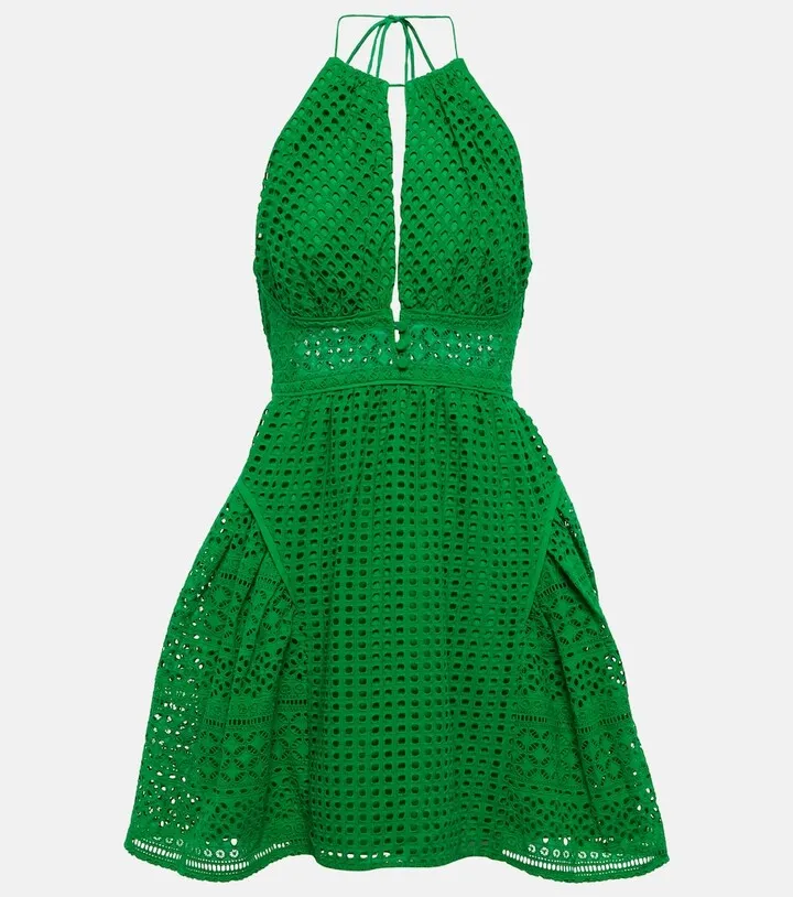 Halterneck lace cotton minidress