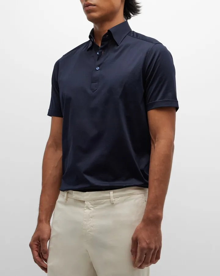 Men's Contemporary Fit Jersey Polo with Paisley Details