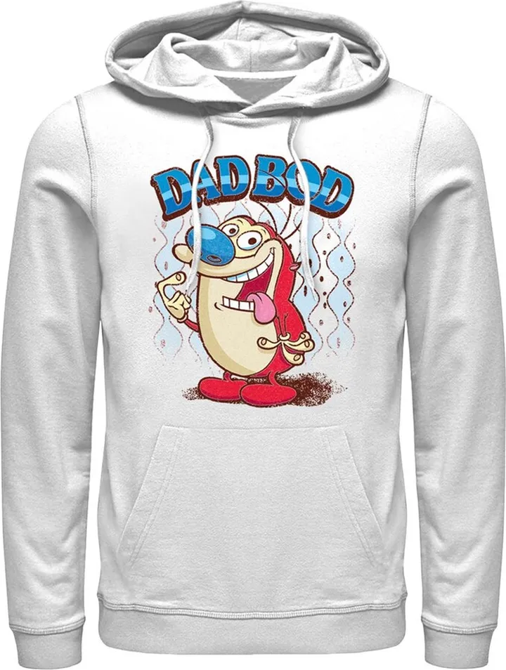Men's The Ren & Stimpy Show Dad Bod Stimpy Pull Over Hoodie - White - X Large