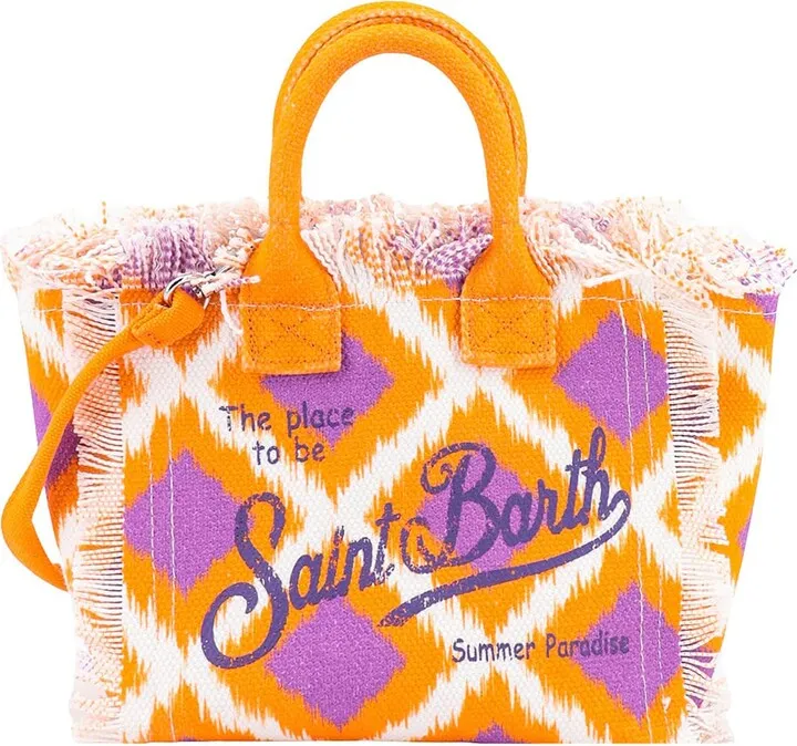 Canvas handbag with multicolor print and logo