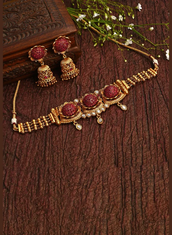 Gold Plated Designer Stone Necklace Set