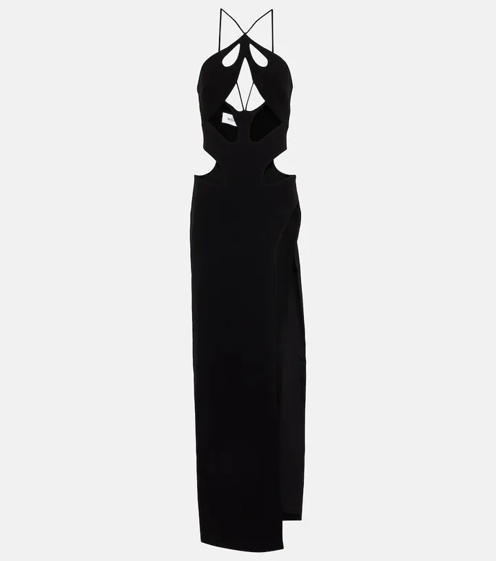 Halterneck crepe cutout maxi dress
