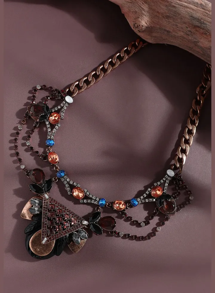 Gold Plated Designer Stone Party Necklace For Women