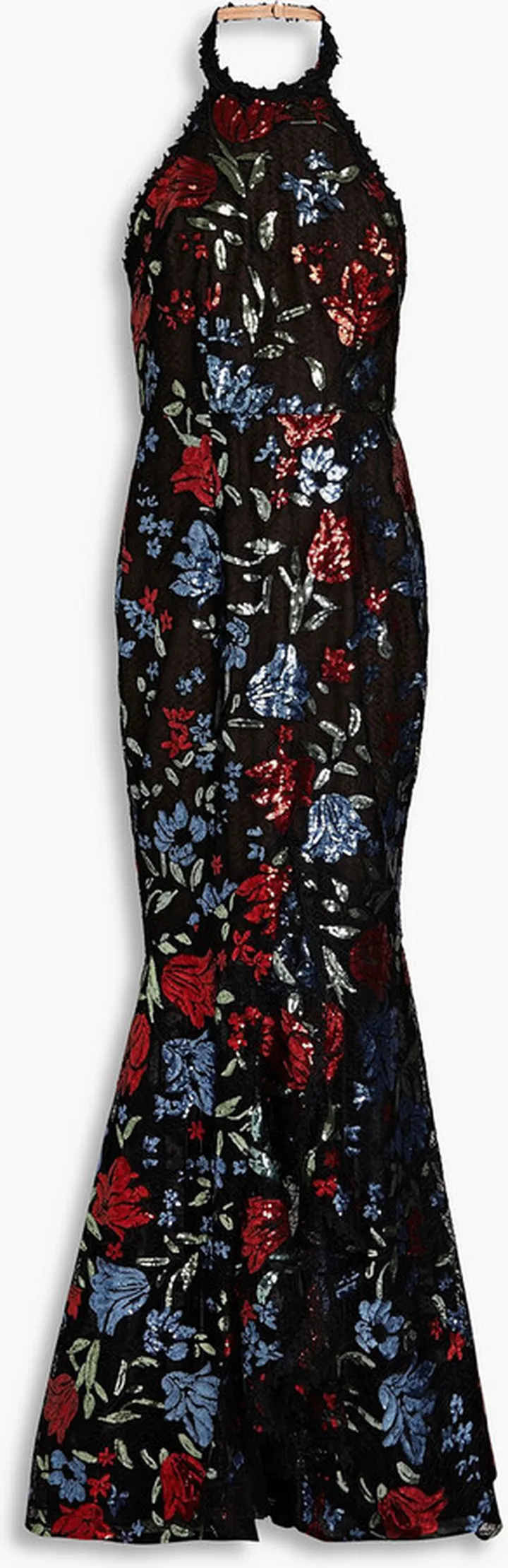 Embellished ruffled tulle halterneck gown