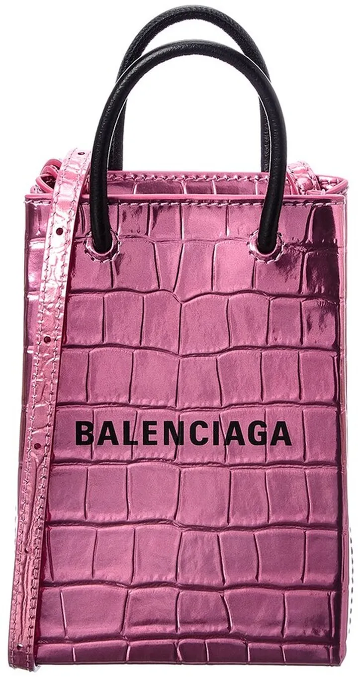 Balenciaga Croc-Embossed Leather Phone Holder