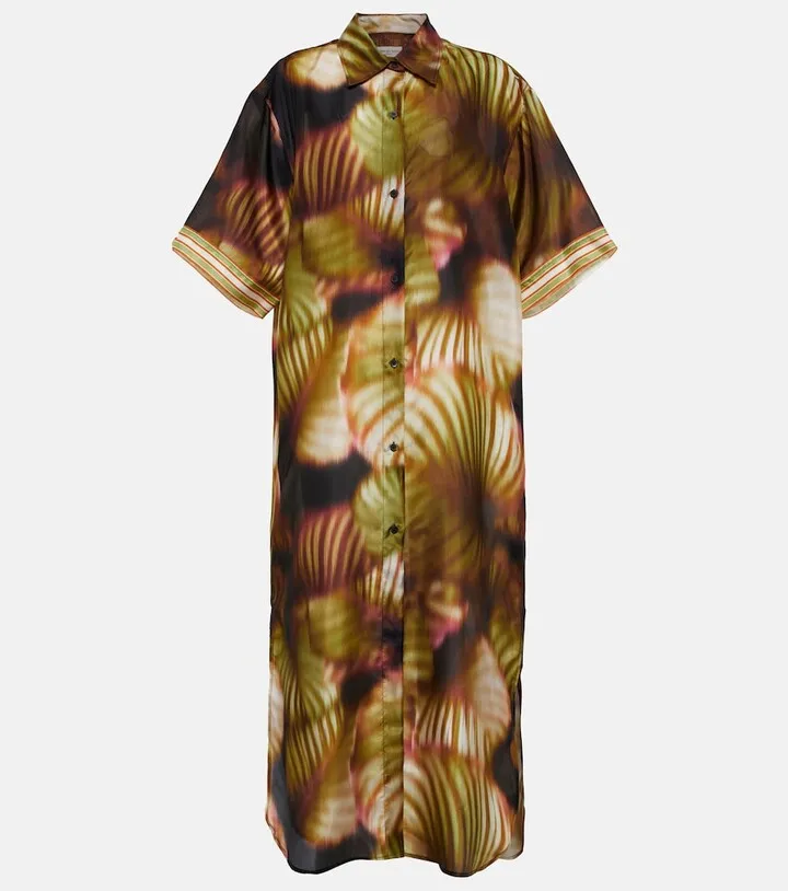 Printed silk shirt dress