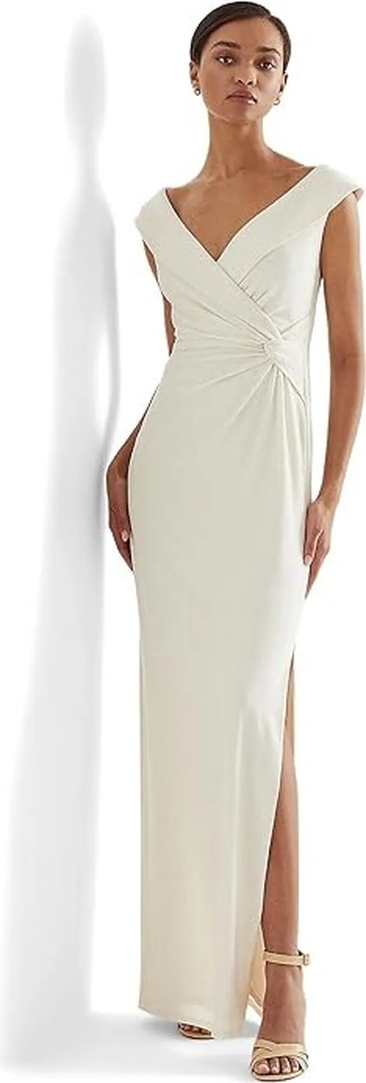 LAUREN Ralph Lauren Jersey Off-the-Shoulder Gown (Mascarpone Cream) Women's Dress