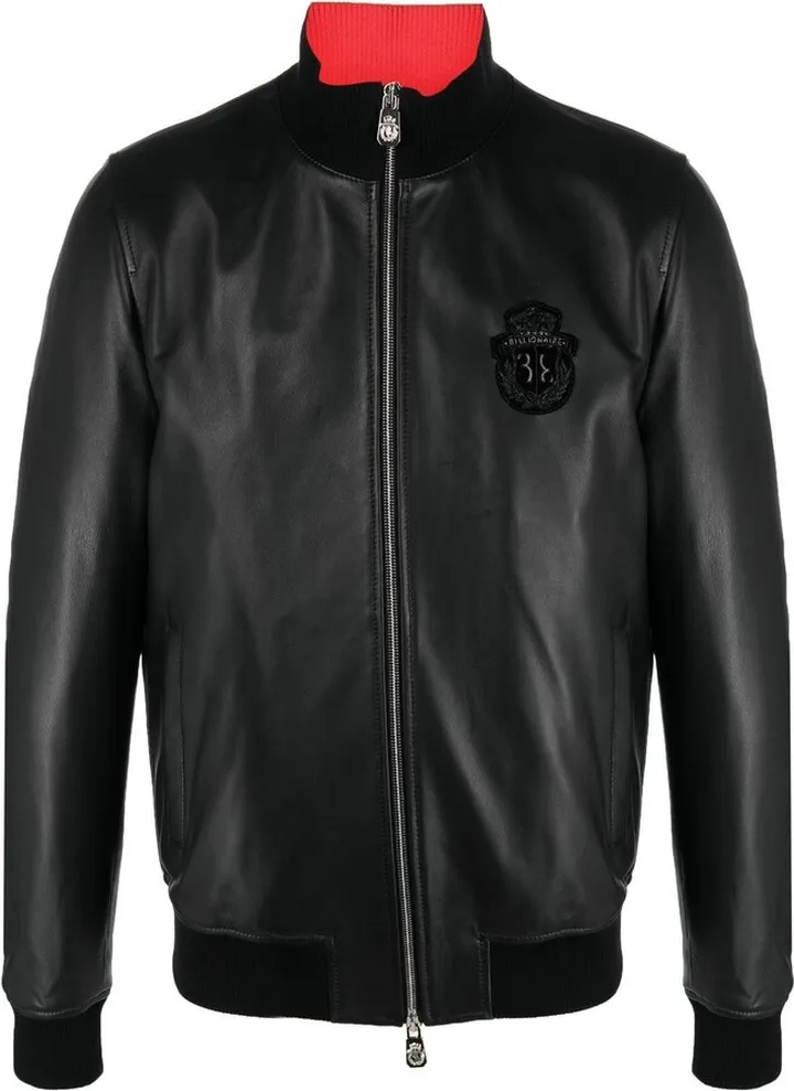 Logo-Patch Leather Bomber Jacket