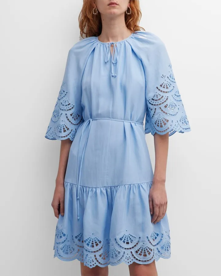 Meryl Cutout Raglan-Sleeve Flounce Midi Dress