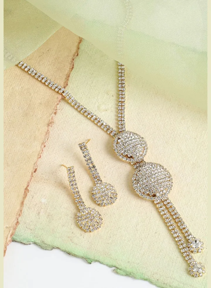 Gold Plated Party Designer Stone Necklace and Earring Set For Women