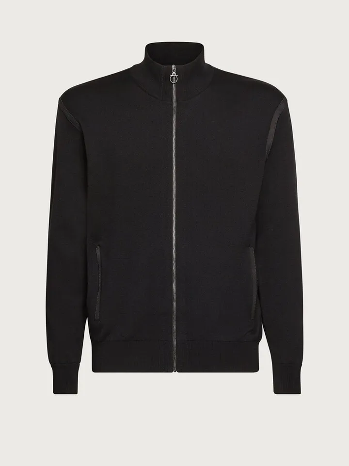 Ferragamo Men Wool cardigan with nubuck details Black