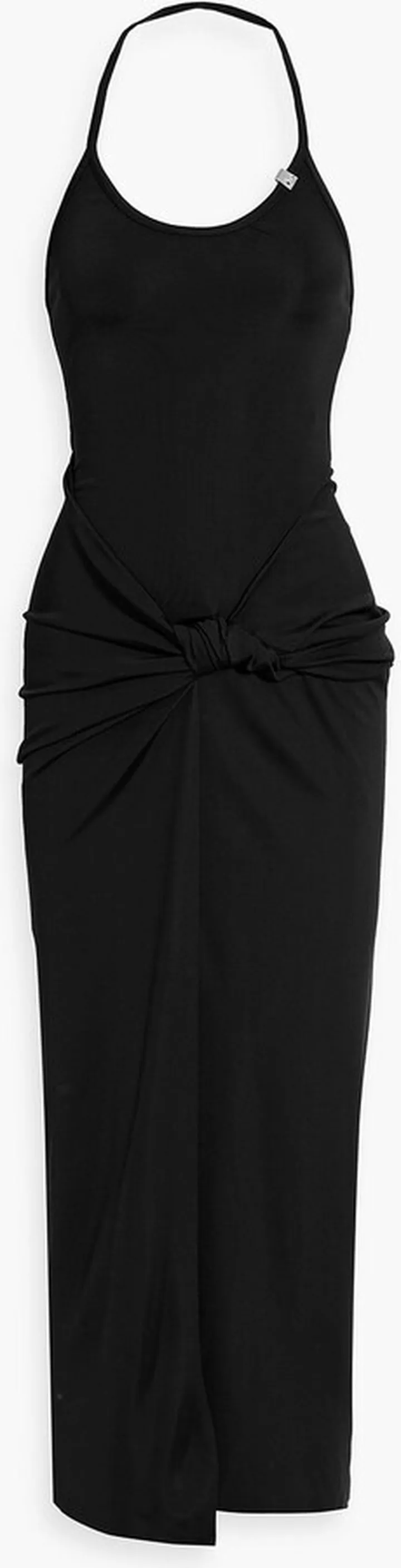 Swirl twist-front stretch-knit halterneck midi dress
