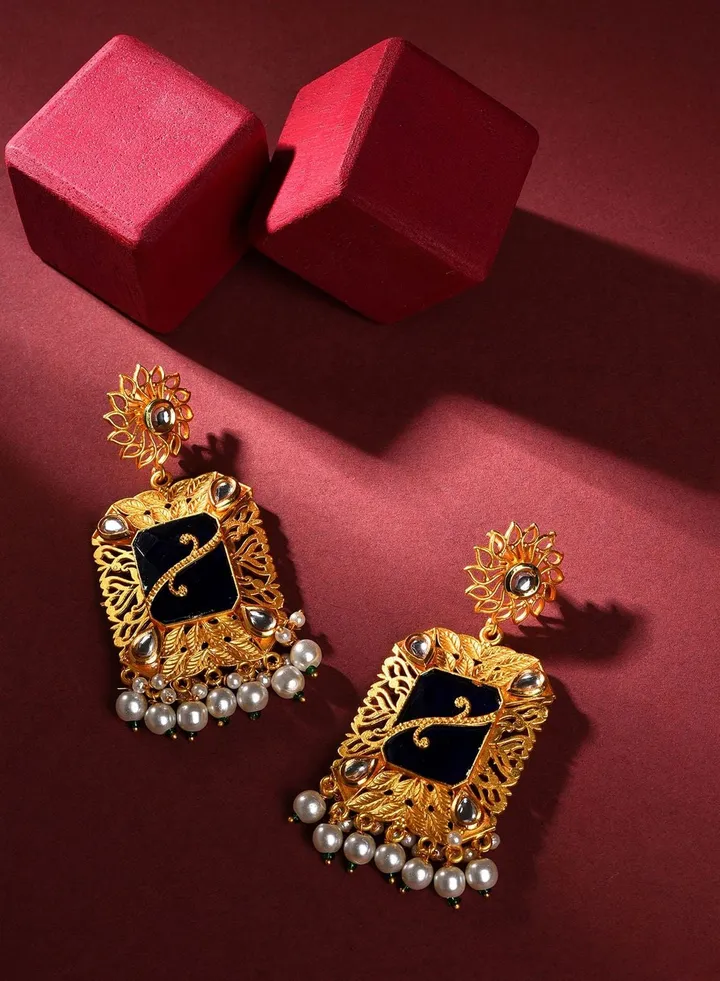 Pack of 2 Gold Plated Designer Stone Pearl Drop Earring