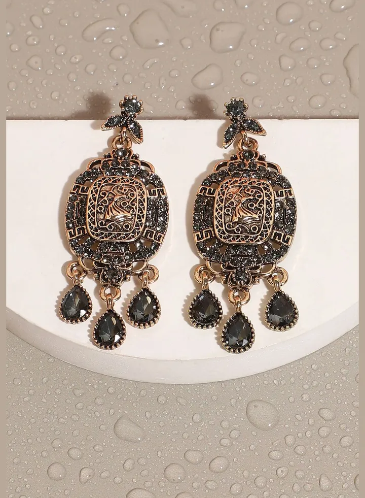 Gold Plated Designer Stone Party Wear Drop Earring For Women