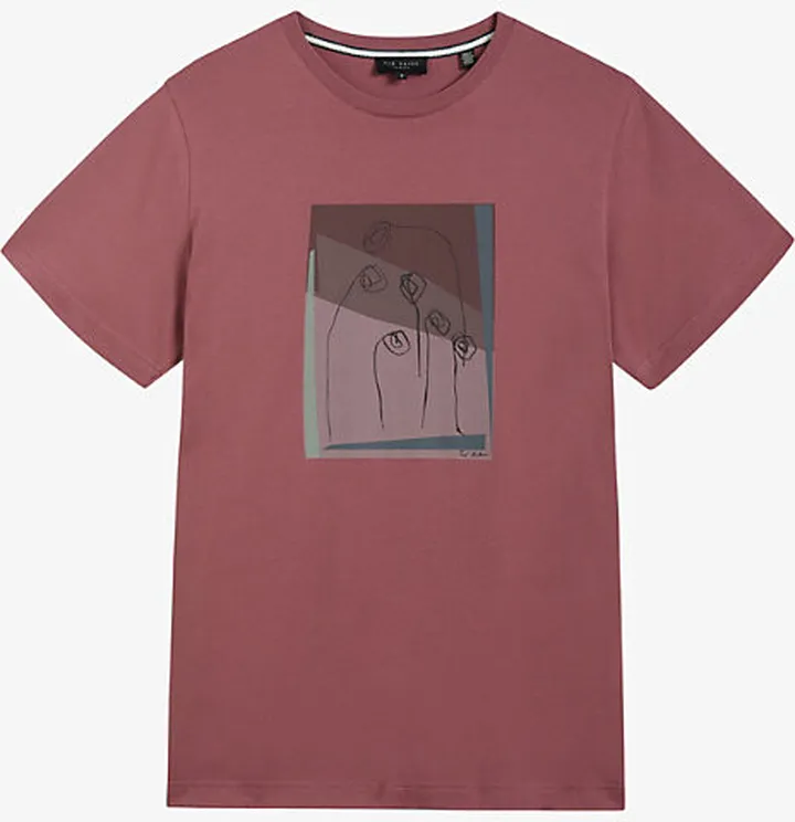 Mens Maroon Graphic-print Cotton-jersey T-shirt