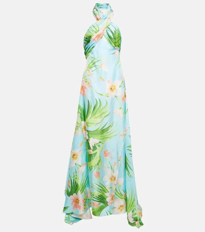 Floral halterneck silk gown