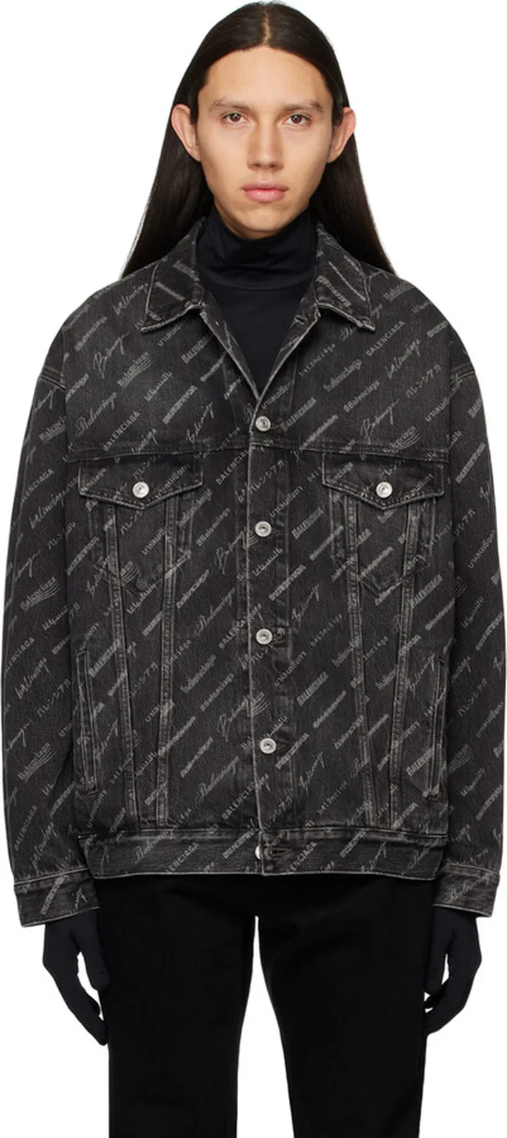 Balenciaga Black Logomania Denim Jacket