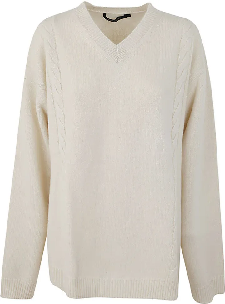 V-neck Front Cables Sweater