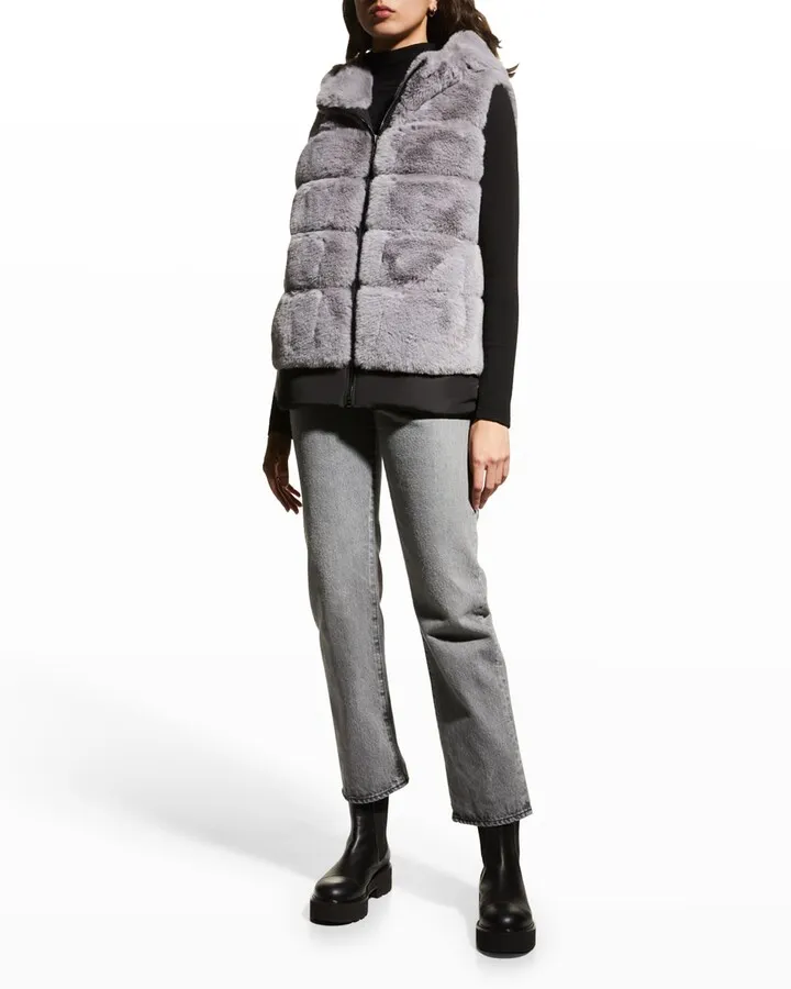 Faux-Fur Hooded High-Low Vest
