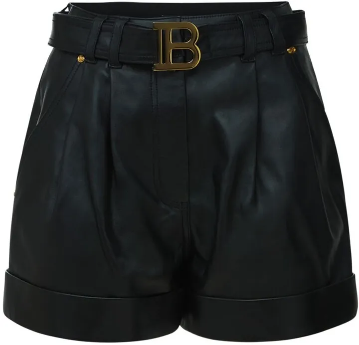 High Waist Belted Leather Shorts