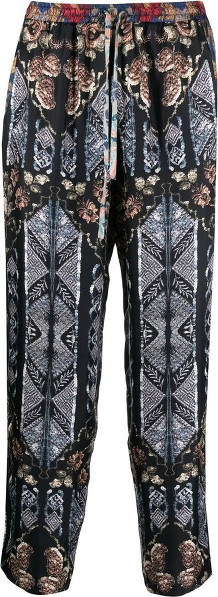 Aloe geometric-print silk trousers