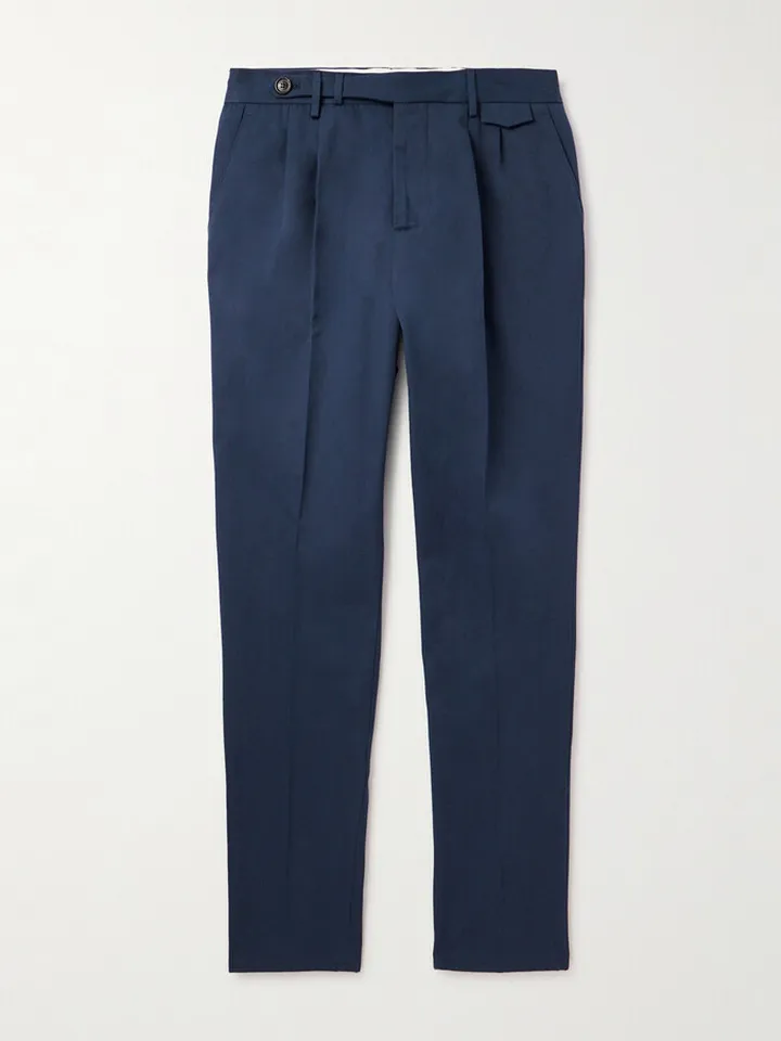 Straight-Leg Pleated Cotton-Twill Trousers