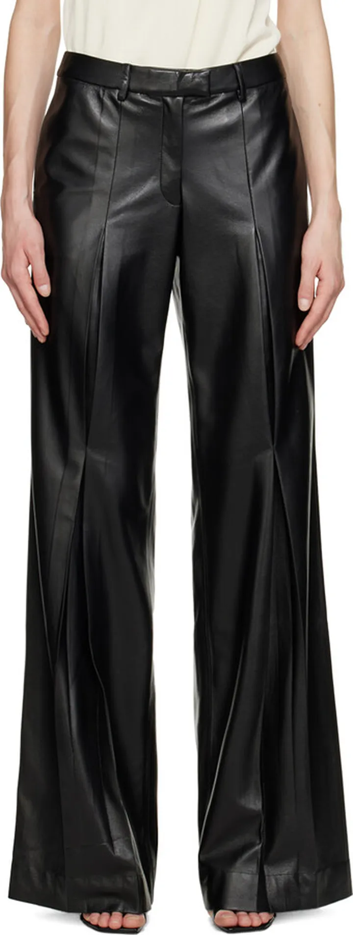 Aya Muse Black Vortico Faux-Leather Trousers