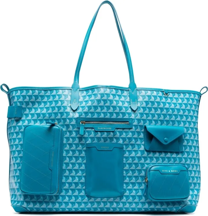 Multiple-Pocket Monogram-Print Tote Bag