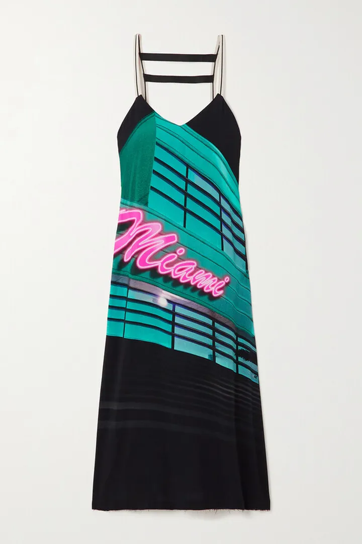 Palm Angels - Miami Printed Jersey Midi Dress - Black
