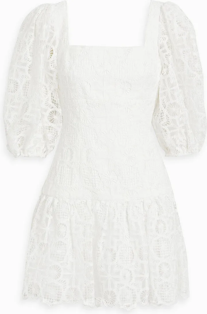 Gathered macramé mini dress