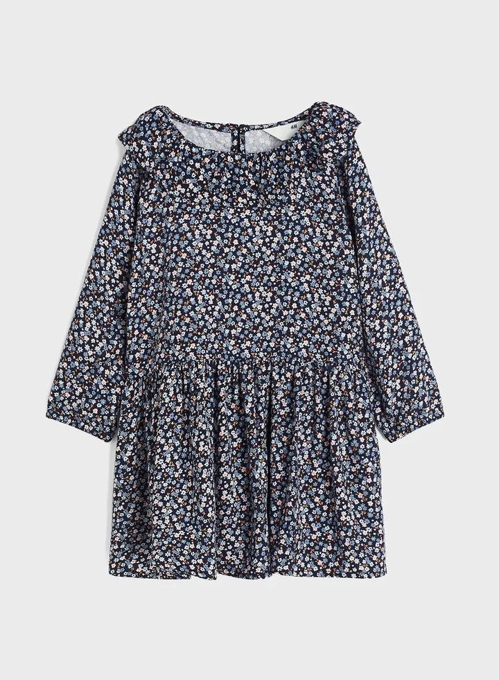 Kids Floral Print Flounce Trimmed Midi Dress