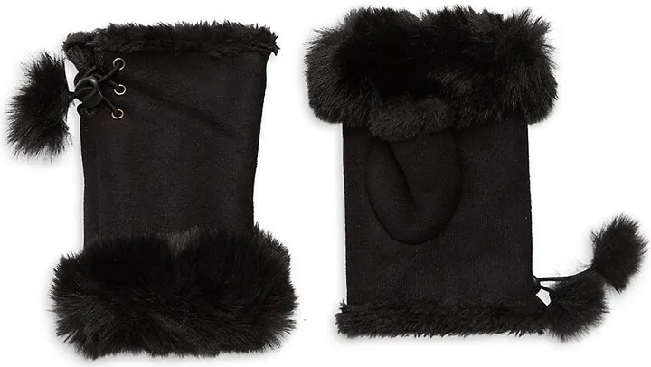 Faux Fur-Trim Fingerless Gloves