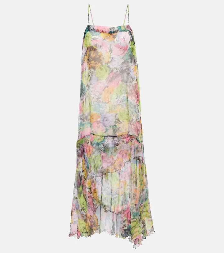 Floral silk crepe midi dress