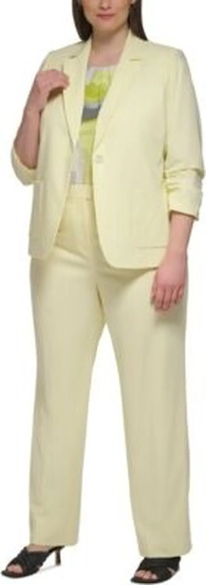 Calvin Klein Plus Size Lux 3 4 Sleeve One Button Blazer Box Print Camisole Lux Modern Fit Straight Leg Pants