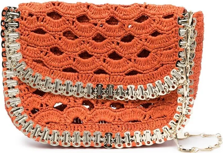 Disc-Trimmed Woven Shoulder Bag