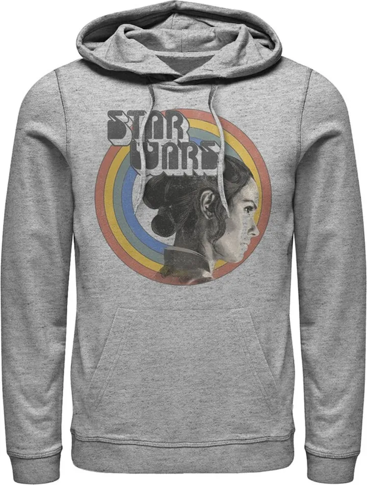 Men's Star Wars: The Rise of Skywalker Rey Vintage Rainbow Pull Over Hoodie - Athletic Heather - 2X Large