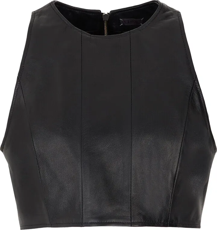 Leather Halter Crop Top Top Black