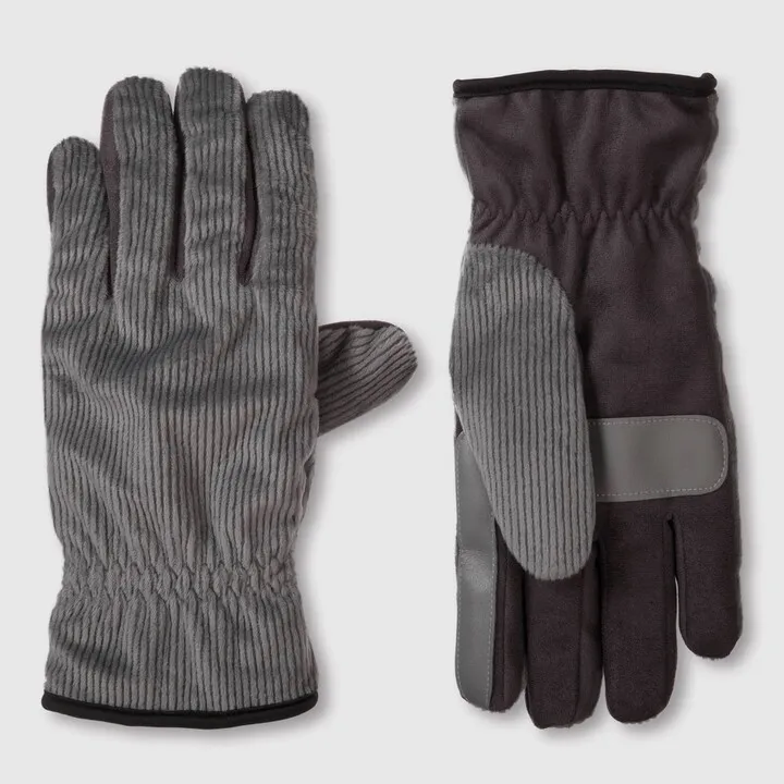 Isotoner Men's Handwear Corduroy Microsuede Palm Gloves - Gray L
