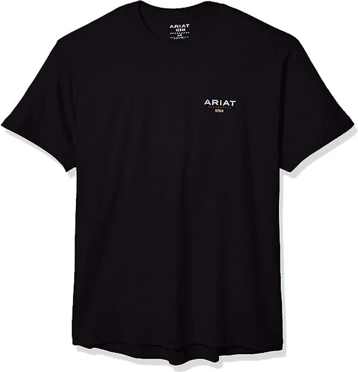 Ariat Men's Rebar Cottonstrong Short Sleeve Logo Crewwork Utility Tee Shirt (Black) Men's Clothing