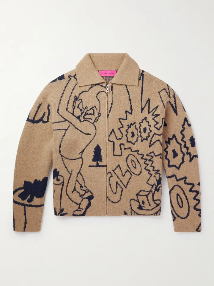 Cashmere-Jacquard Zip-Up Sweater