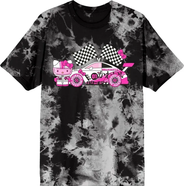 Hello Kitty Anime Cartoon Racing Day Juniors Black Cloud Real Wash Graphic Tee-M
