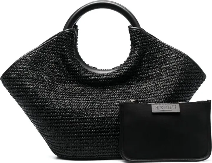 Black Castel Raffia Tote Bag In Leather And Raffia Woman
