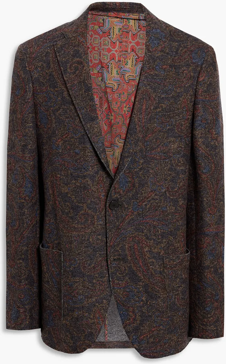 Printed wool-tweed blazer