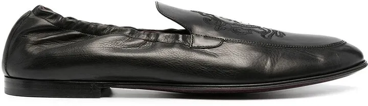 Logo-Embroidered Leather Loafers