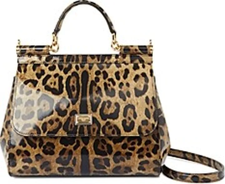 Dolce & Gabbana Medium Sicily Bag in Leopard Print Polished Calfskin