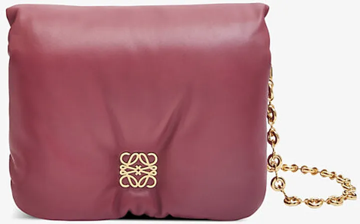 Womens Purple Puffer Goya Logo-embellished Leather Shoulder bag